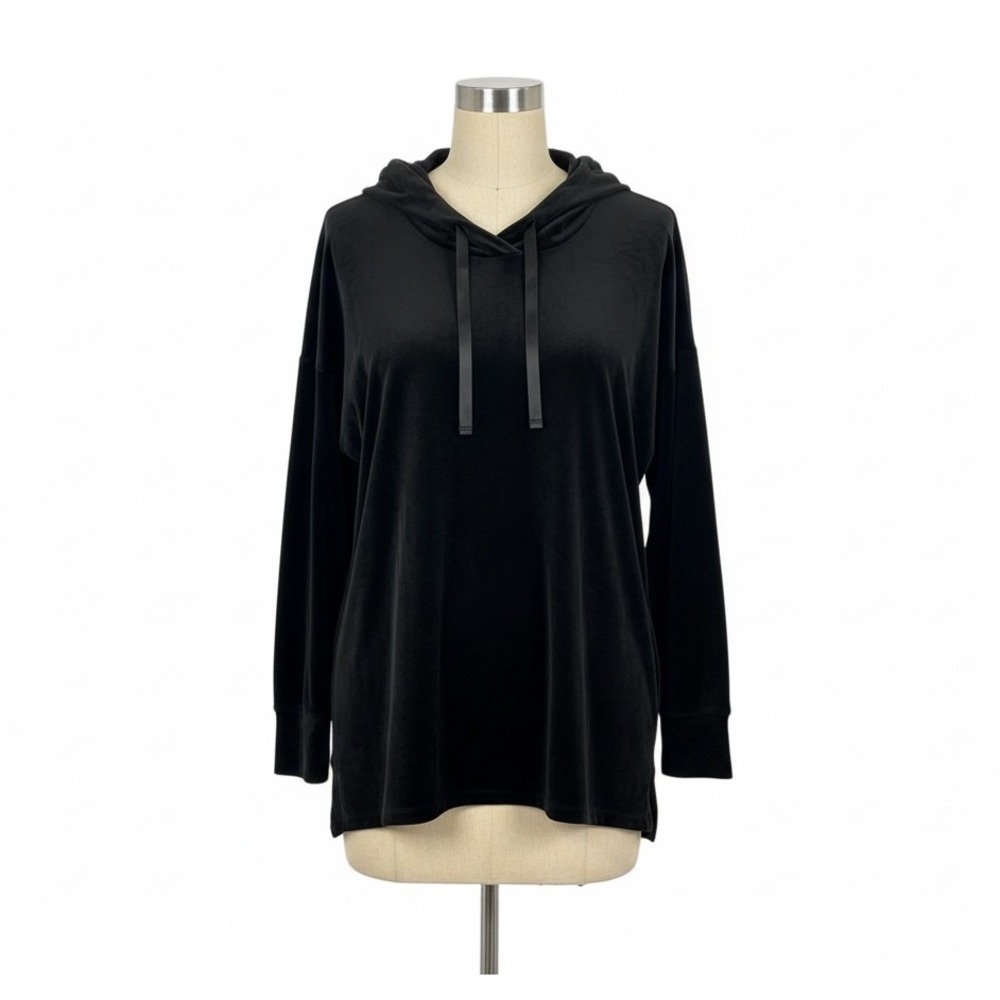 Pure Jill J. Jill Velour Hoodie Pullover Sweatshirt Black Large